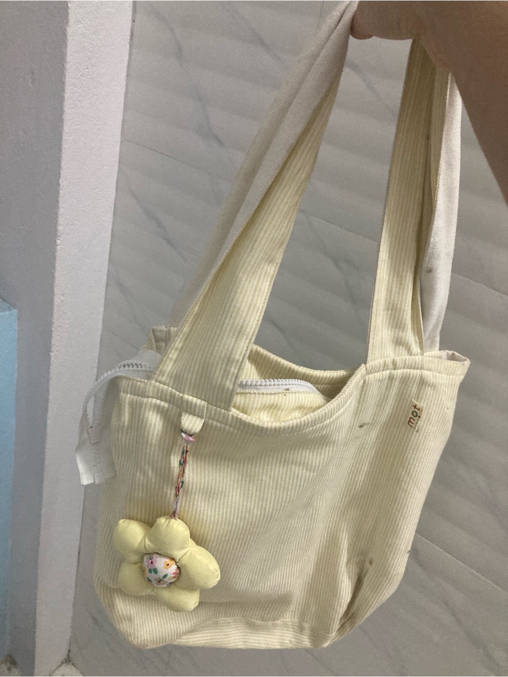 Everyday Cream Shoulder Bag with Floral Charm
